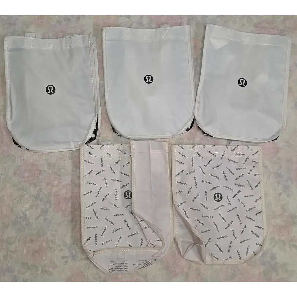 Lululemon Reusable Shopping Tote Bags Set of 5 Small White Logo Gym- 11x9